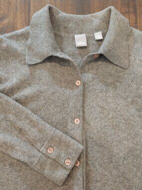 CULLEN 100% Cashmere Gray Button Up Shirt Cardigan Sweater Women S 4 Long Sleeve